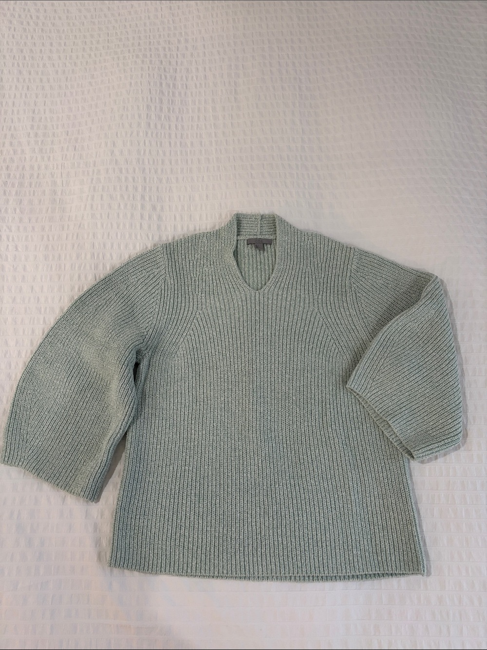 COS Light Sage V-Neck Ribbed Knit Sweater